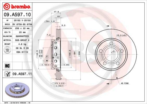 A.B.S. 09.A597.11 - Тормозной диск autosila-amz.com