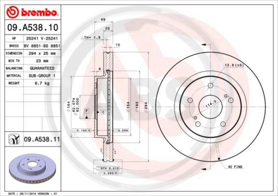 A.B.S. 09.A538.10 - Тормозной диск autosila-amz.com