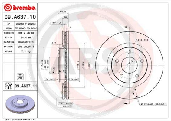 A.B.S. 09.A637.11 - Тормозной диск autosila-amz.com