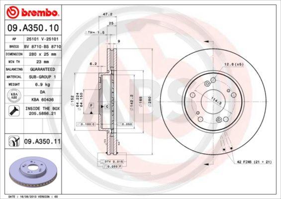 A.B.S. 09.A350.11 - Тормозной диск autosila-amz.com