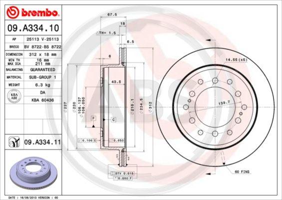A.B.S. 09.A334.11 - Тормозной диск autosila-amz.com