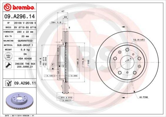 A.B.S. 09.A296.11 - Тормозной диск autosila-amz.com