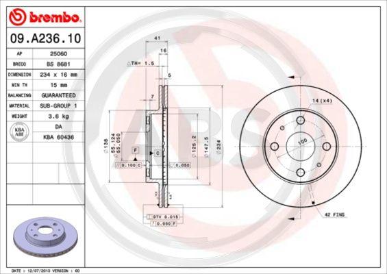 A.B.S. 09.A236.11 - Тормозной диск autosila-amz.com