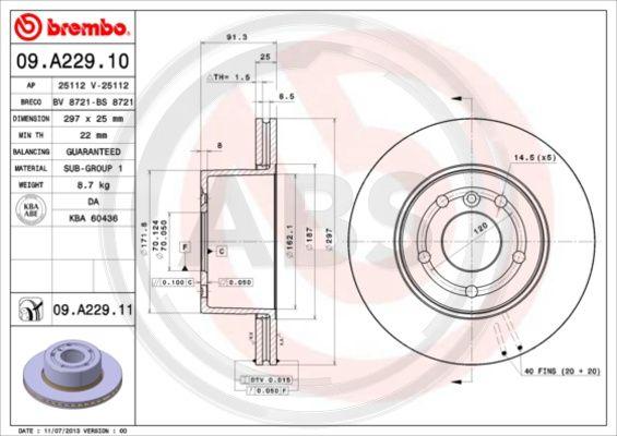 A.B.S. 09.A229.11 - Тормозной диск autosila-amz.com