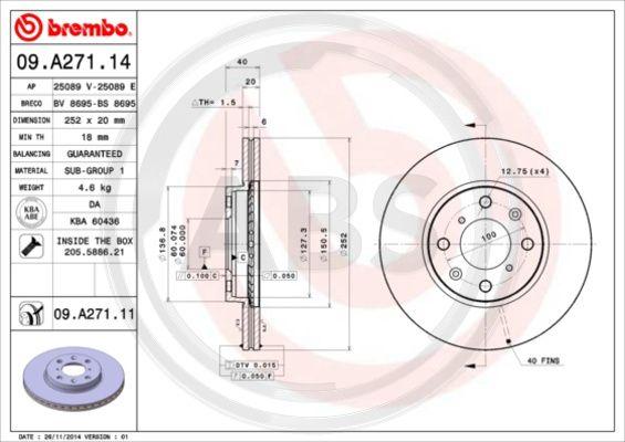 A.B.S. 09.A271.11 - Тормозной диск autosila-amz.com