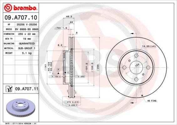 A.B.S. 09.A707.11 - Тормозной диск autosila-amz.com