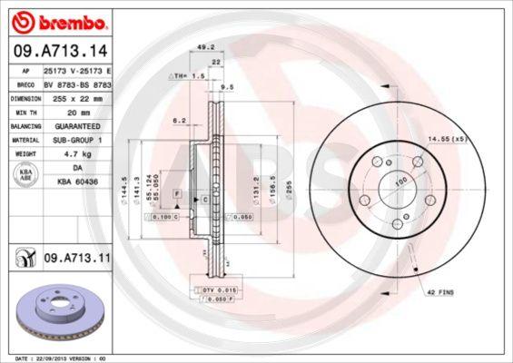 A.B.S. 09.A713.11 - Тормозной диск autosila-amz.com