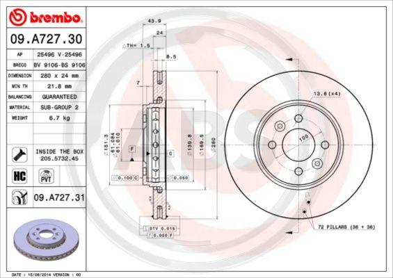 A.B.S. 09.A727.31 - Тормозной диск autosila-amz.com