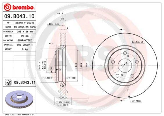 A.B.S. 09.B043.11 - Тормозной диск autosila-amz.com