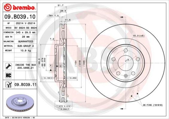 A.B.S. 09.B039.11 - Тормозной диск autosila-amz.com