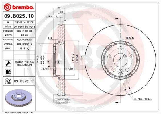 A.B.S. 09.B025.11 - Тормозной диск autosila-amz.com