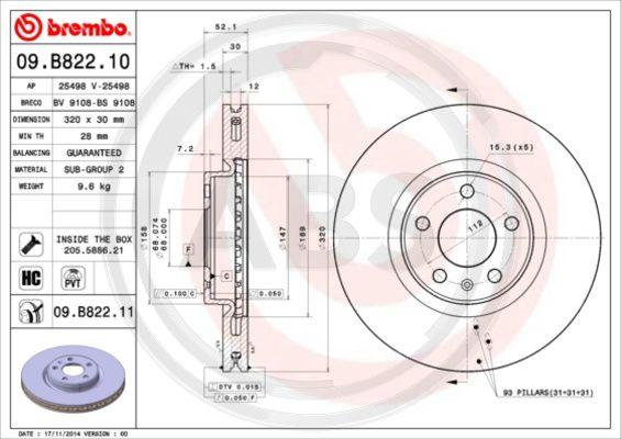 A.B.S. 09.B822.11 - Тормозной диск autosila-amz.com