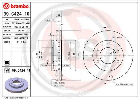 A.B.S. 09.C424.11 - Тормозной диск autosila-amz.com