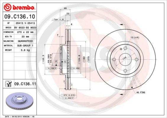 A.B.S. 09.C136.11 - Тормозной диск autosila-amz.com