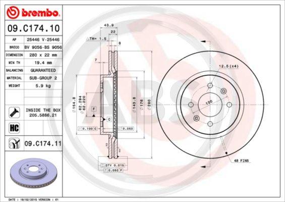 A.B.S. 09.C174.11 - Тормозной диск autosila-amz.com