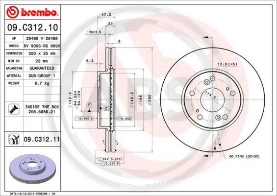 A.B.S. 09.C312.11 - Тормозной диск autosila-amz.com