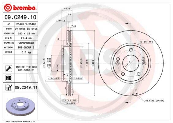 A.B.S. 09.C249.11 - Тормозной диск autosila-amz.com