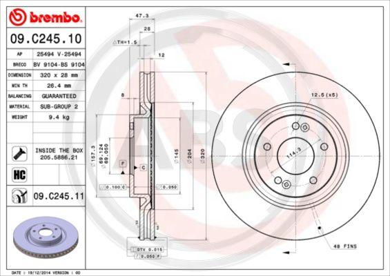 A.B.S. 09.C245.11 - Тормозной диск autosila-amz.com