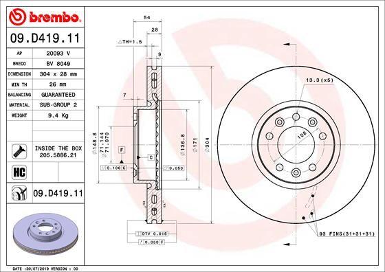 A.B.S. 09.D419.11 - Тормозной диск autosila-amz.com
