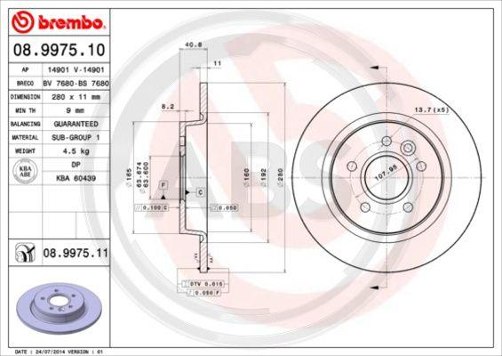 A.B.S. 08.9975.11 - Тормозной диск autosila-amz.com