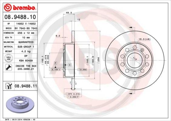 A.B.S. 08.9488.11 - Тормозной диск autosila-amz.com