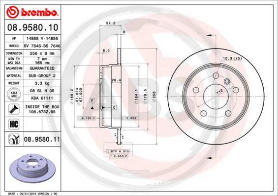 A.B.S. 08.9580.11 - Тормозной диск autosila-amz.com