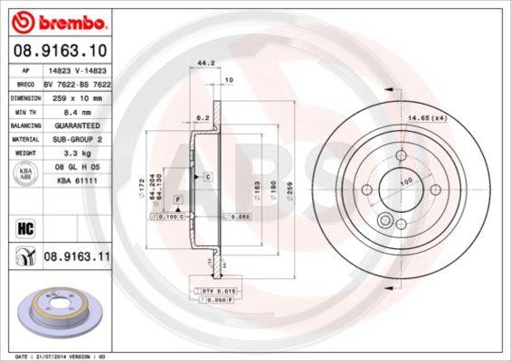A.B.S. 08.9163.11 - Тормозной диск autosila-amz.com