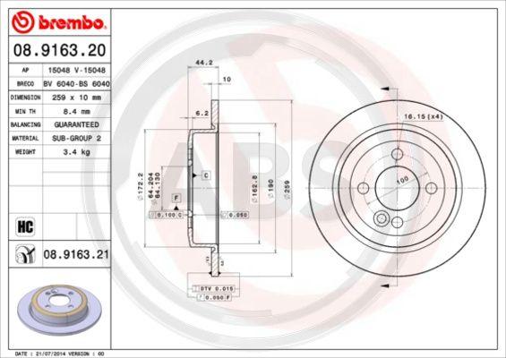 A.B.S. 08.9163.21 - Тормозной диск autosila-amz.com