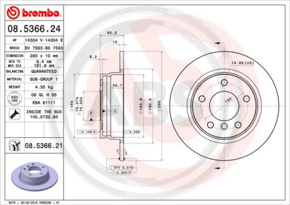 A.B.S. 08.5366.21 - Тормозной диск autosila-amz.com