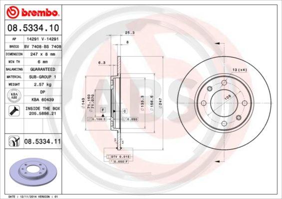 A.B.S. 08.5334.10 - Тормозной диск autosila-amz.com