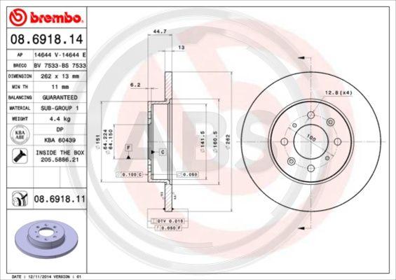 A.B.S. 08.6918.11 - Тормозной диск autosila-amz.com