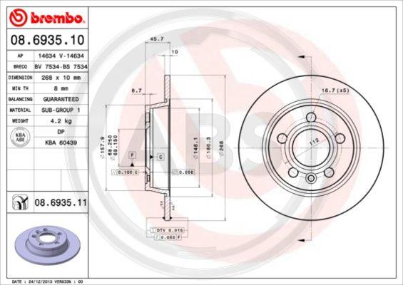 A.B.S. 08.6935.11 - Тормозной диск autosila-amz.com