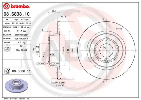 A.B.S. 08.6838.11 - Тормозной диск autosila-amz.com