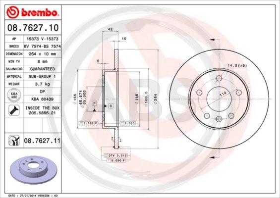 A.B.S. 08.7627.11 - Тормозной диск autosila-amz.com