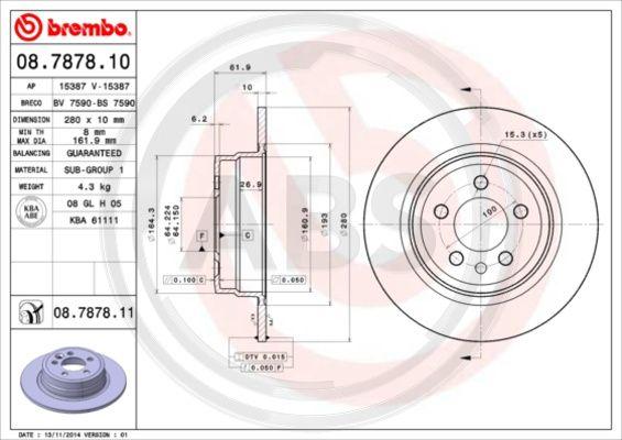 A.B.S. 08.7878.10 - Тормозной диск autosila-amz.com