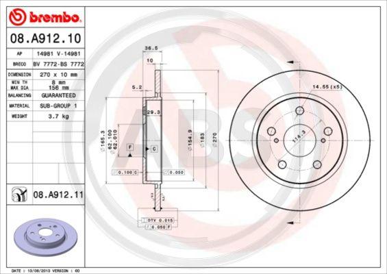 A.B.S. 08.A912.11 - Тормозной диск autosila-amz.com