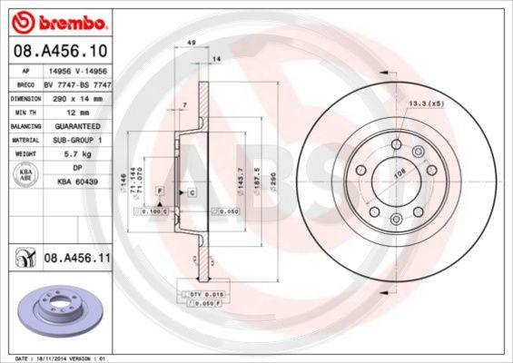 A.B.S. 08.A456.11 - Тормозной диск autosila-amz.com
