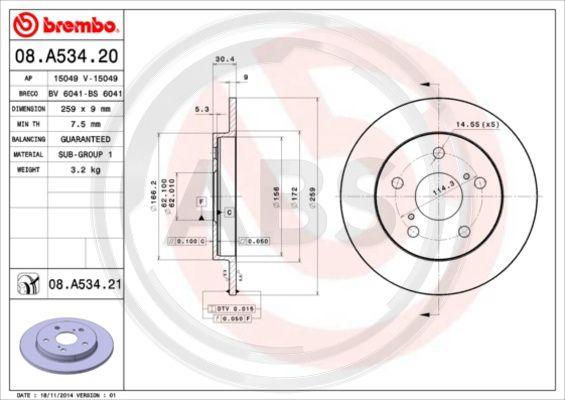A.B.S. 08.A534.21 - Тормозной диск autosila-amz.com