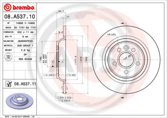 A.B.S. 08.A537.11 - Тормозной диск autosila-amz.com