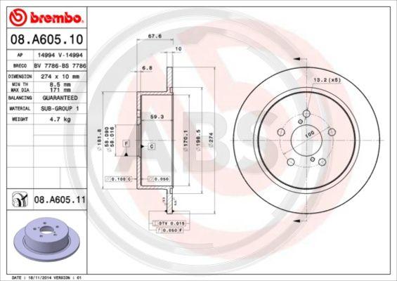 A.B.S. 08.A605.11 - Тормозной диск autosila-amz.com