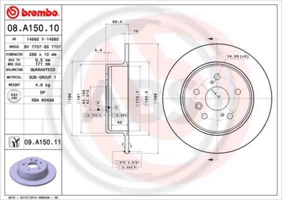 A.B.S. 08.A150.11 - Тормозной диск autosila-amz.com