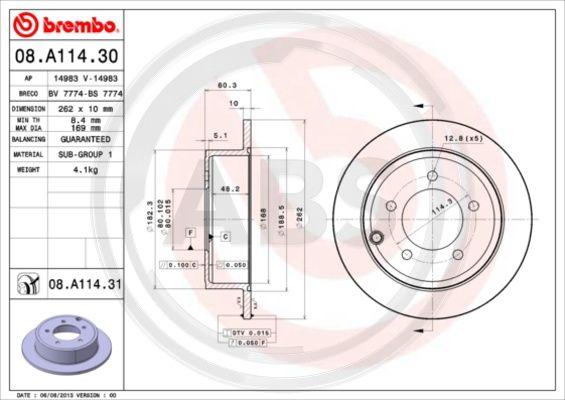 A.B.S. 08.A114.31 - Тормозной диск autosila-amz.com