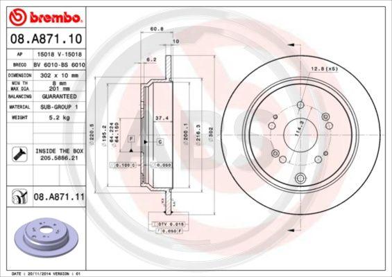 A.B.S. 08.A871.10 - Тормозной диск autosila-amz.com