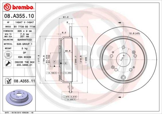 A.B.S. 08.A355.11 - Тормозной диск autosila-amz.com
