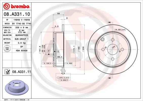 A.B.S. 08.A331.10 - Тормозной диск autosila-amz.com