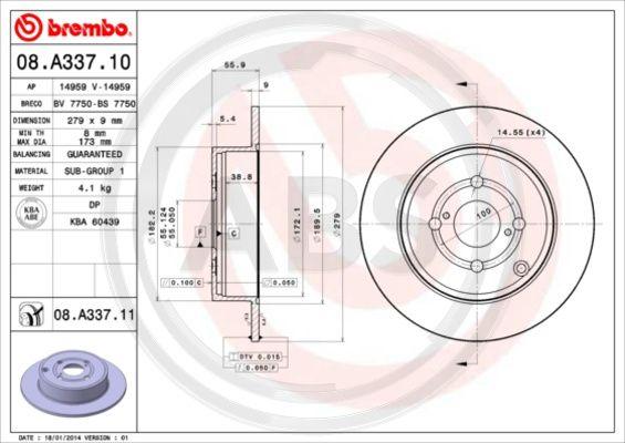 A.B.S. 08.A337.10 - Тормозной диск autosila-amz.com