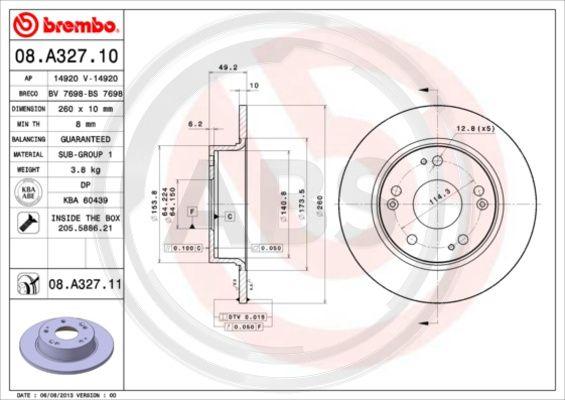 A.B.S. 08.A327.10 - Тормозной диск autosila-amz.com