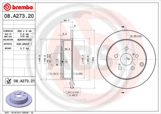 A.B.S. 08.A273.21 - Тормозной диск autosila-amz.com