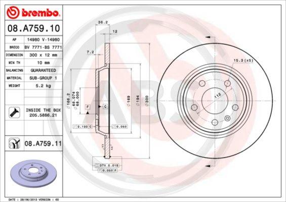 A.B.S. 08.A759.11 - Тормозной диск autosila-amz.com