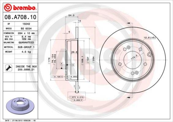 A.B.S. 08.A708.11 - Тормозной диск autosila-amz.com